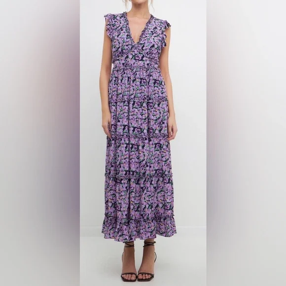 ✨Free the Roses FLORAL RUFFLE DETAIL LONG DRESS - Picture 9 of 10